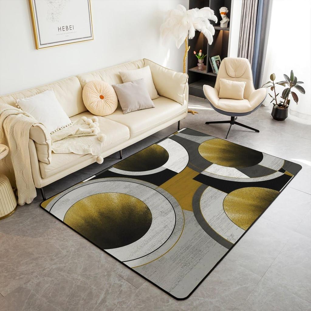 Contemporary Earthy Tone Themed Rug,Red Brown Beige Abstract Wave Non-Slip Floor Mat for Bedroom Living Room Office Decor Carpet