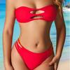 2025 European & American Red Strapless Sexy Split Bikini Swimwear for Women