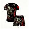 Europa und Amerika Tier Skorpion Muster Outdoor Straße Herren T-Shirt und Shorts 2-teiliges Set Sommer Freizeit Outfit Herren und Damen Sport Set