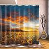 Bathroom Is Equipped with A Sunset Sunflower 3D Shower Curtain, Deluxe Bathtub Standard Waterproof Shower Curtain, 12 White Hook