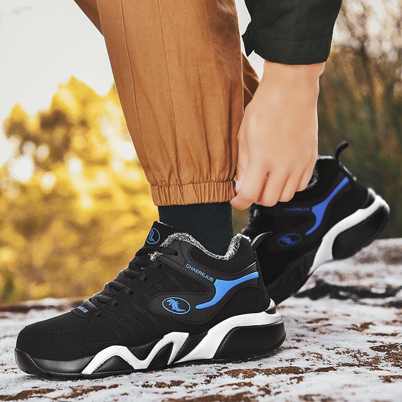 ModeMode warme Herrenschuhe Schnür-Oxfords Winter-Schneestiefel Leder-Pelzschuhe Herren flache Stiefeletten Plüschstiefel mittelhohe wasserdichte Schuhe