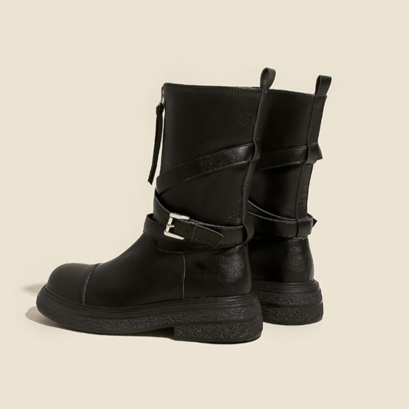 Fashion Platform Mid-Tube Knight Boots 2025 Autumn Winter Retro Heightened Booties