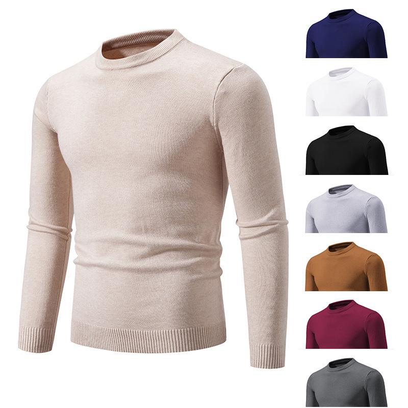 2025 Men's Casual Round Neck Solid Color Fashion Sweater