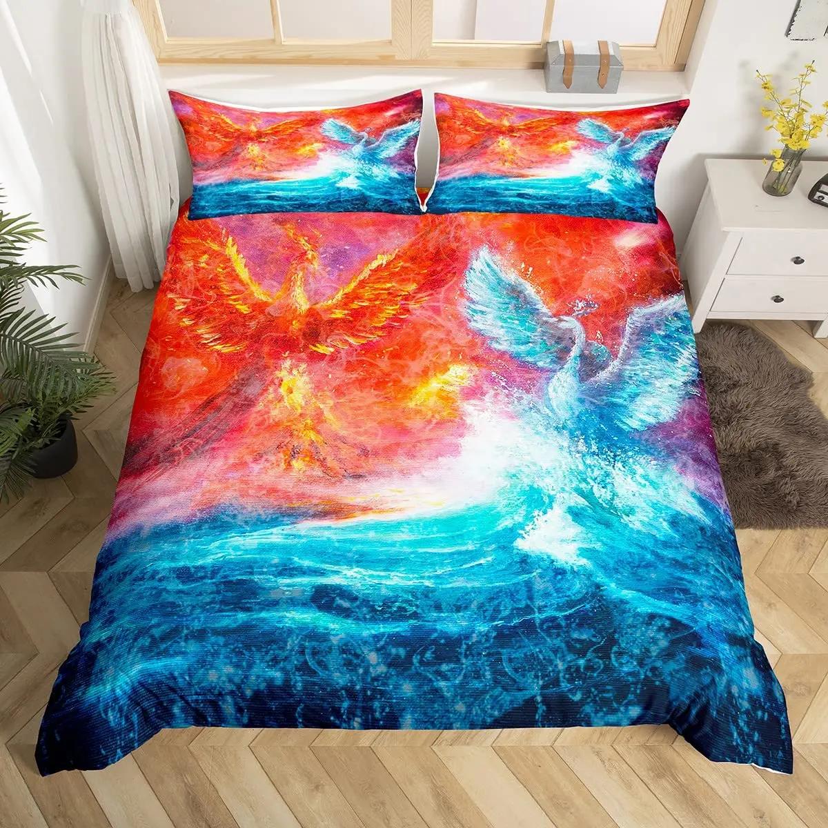 

Comforter Bird Ice And Fire Collision Bedding Set Trippy Wonderland Animals Boys Men Adults Comforter (quilt)-EU Single(135*200cm)3pcs