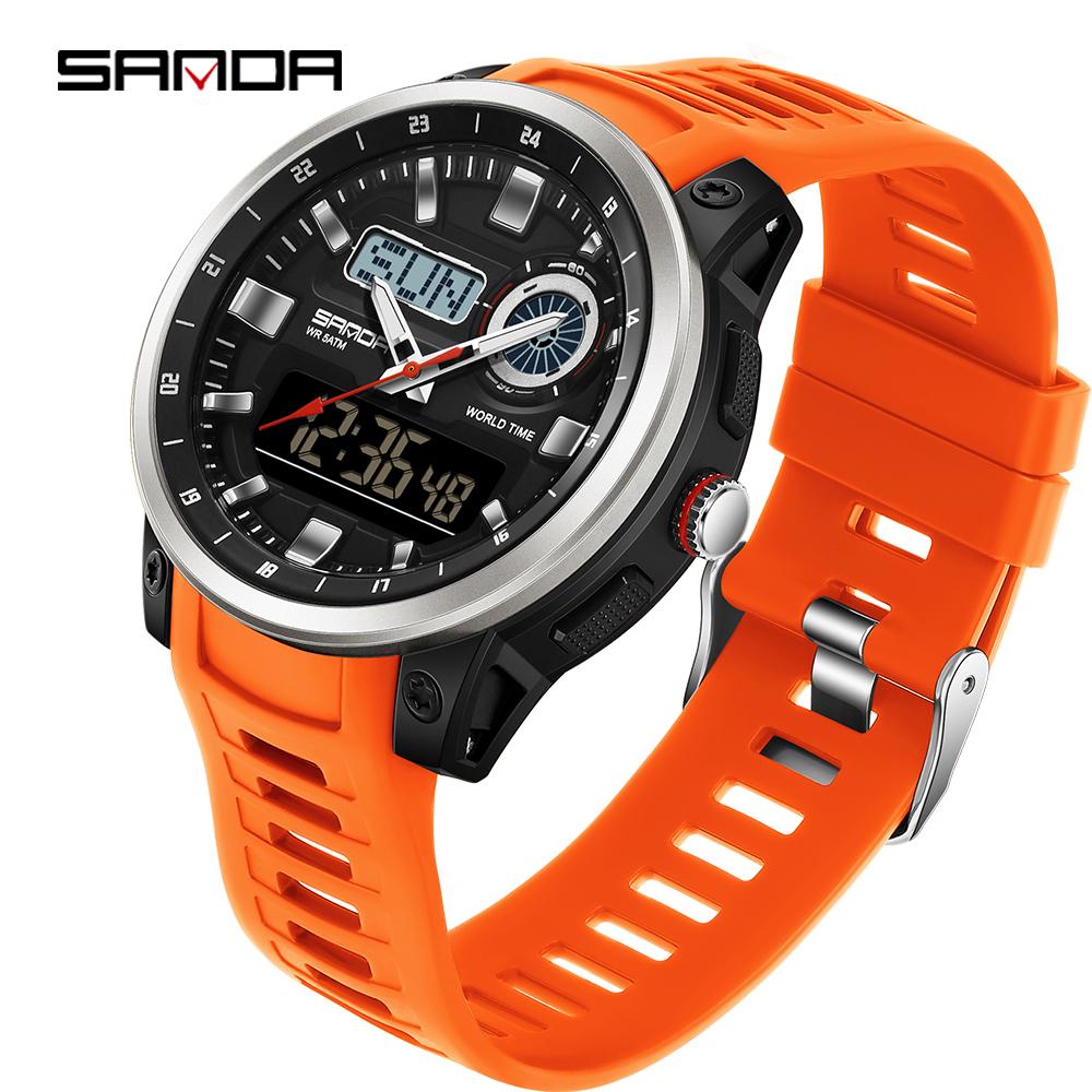 

Модный бренд Спортивные электронные часы для мужчин Наружные Аналоговые Цифровые Мужские часы Люминесцентные Водонепроницаемые Подсветка Наручные часы оранжевый