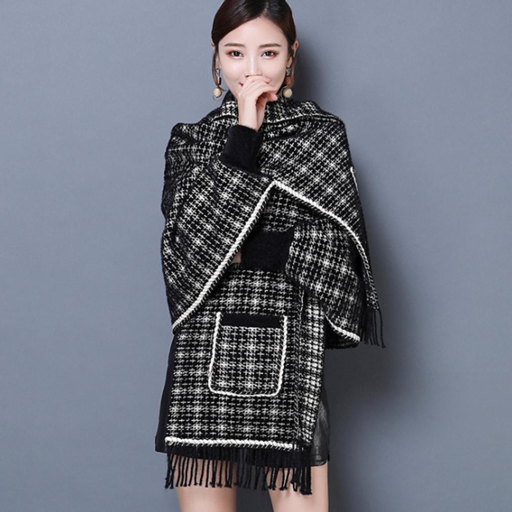 Cashmere Winter Women's Tweed Pocket Cardigan Shawl Cape