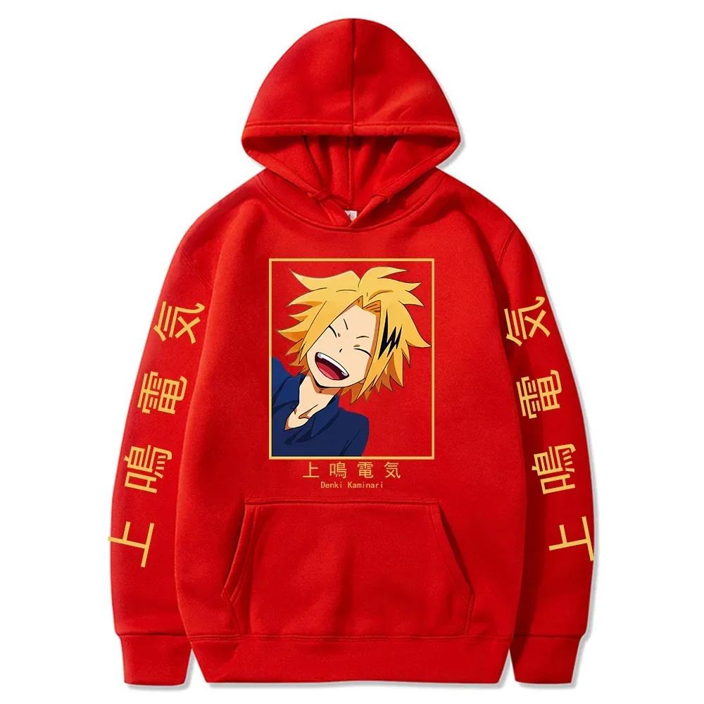 Anime My Hero Academia Kaminari Denki Hoodies Men Winter Long Sleeve Streetwear Kawaii Cartoon Boku No Hero Academia Sweatshirts L красный