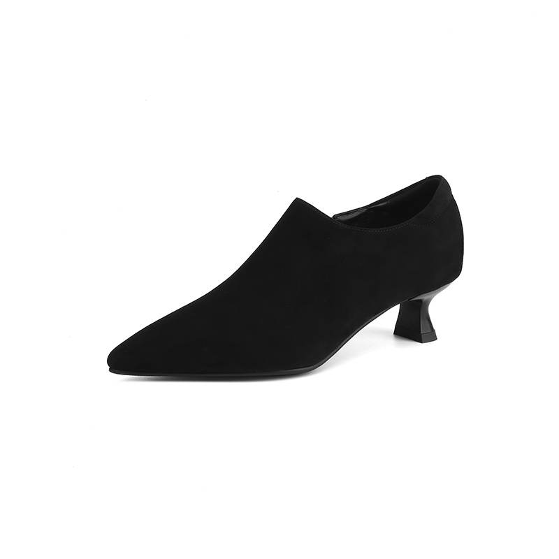 Krazing Pot Sheep Suede Autumn Winter Shoes Stiletto Med Heels Size 43 Size 42 Pointed Toe Concise Style Deep Mouth Pumps