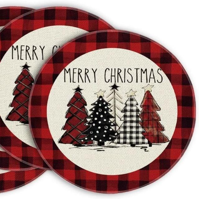 Xmas Party Linen Placemats - Dirt Resistant Table Mats for Winter Kitchen Dining Home Decoration