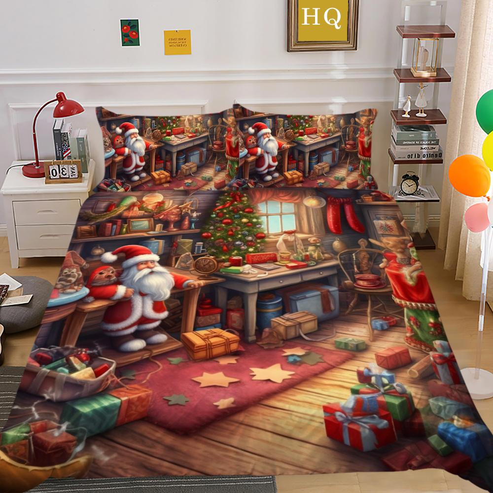 Christmas Printed Bed Cover King Size Polyester Home Textiles Teens Girl Cartoon Superior Bedroom Decor