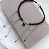 Punk fringe zircon heart-shaped pendant necklace for women, Bohemian geometric Baroque black crystal chain jewelry