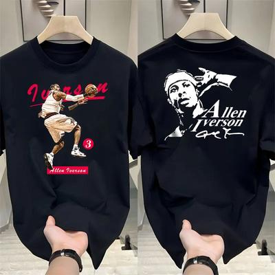Basketball Superstar Iverson Printed Cotton T-shirt Man Fashion Couple Clothe Personalized Pattern Short Sleeve High Quality