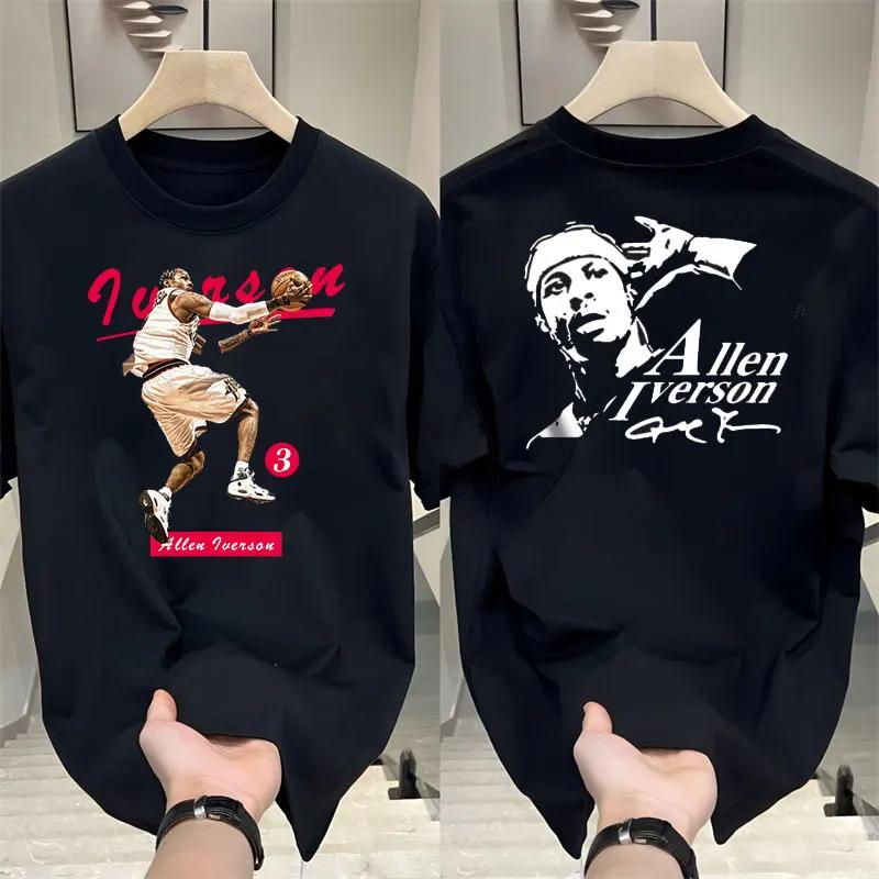 

Хлопковая футболка с принтом суперзвезды баскетбола Айверсона, мужская модная парная одежда, персонализированный узор, короткий рукав, высокое качество 4XL