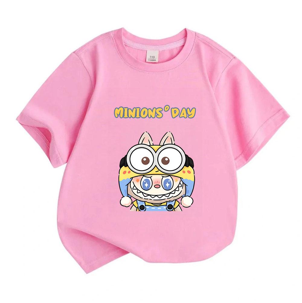 Kids Boys Girls 100% Cotton Crew Neck Short Sleeve T-Shirt, Cute Cartoon Rabbit Minion Themed Printed Casual Soft Breathable Summer Daily Tee for Chil