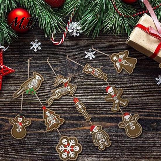 Alternative Christmas Tree Decor 12/24/36Pcs Ornaments, Skeleton Gingerbread Decorations, Gothic Skull Wooden Holiday Pendants Wooded Hanging