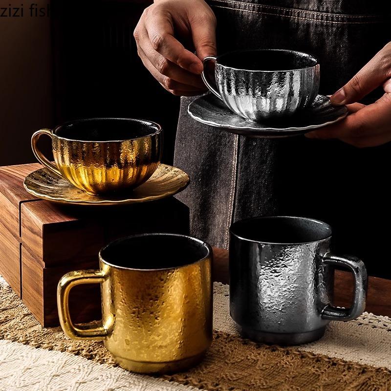 Kreativní zlatý stříbrný keramický hrnek Vintage šálek na kávu Sada nádobí Matcha šálek šálek mléka šálek na latte šálky pro domácnost šálky na vodu šálky na čaj