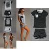 Women Sexy Short Sleeve Sportwear Top Pants Tacksuit Sets Jumpsuit T-shirt In Premium Cotton