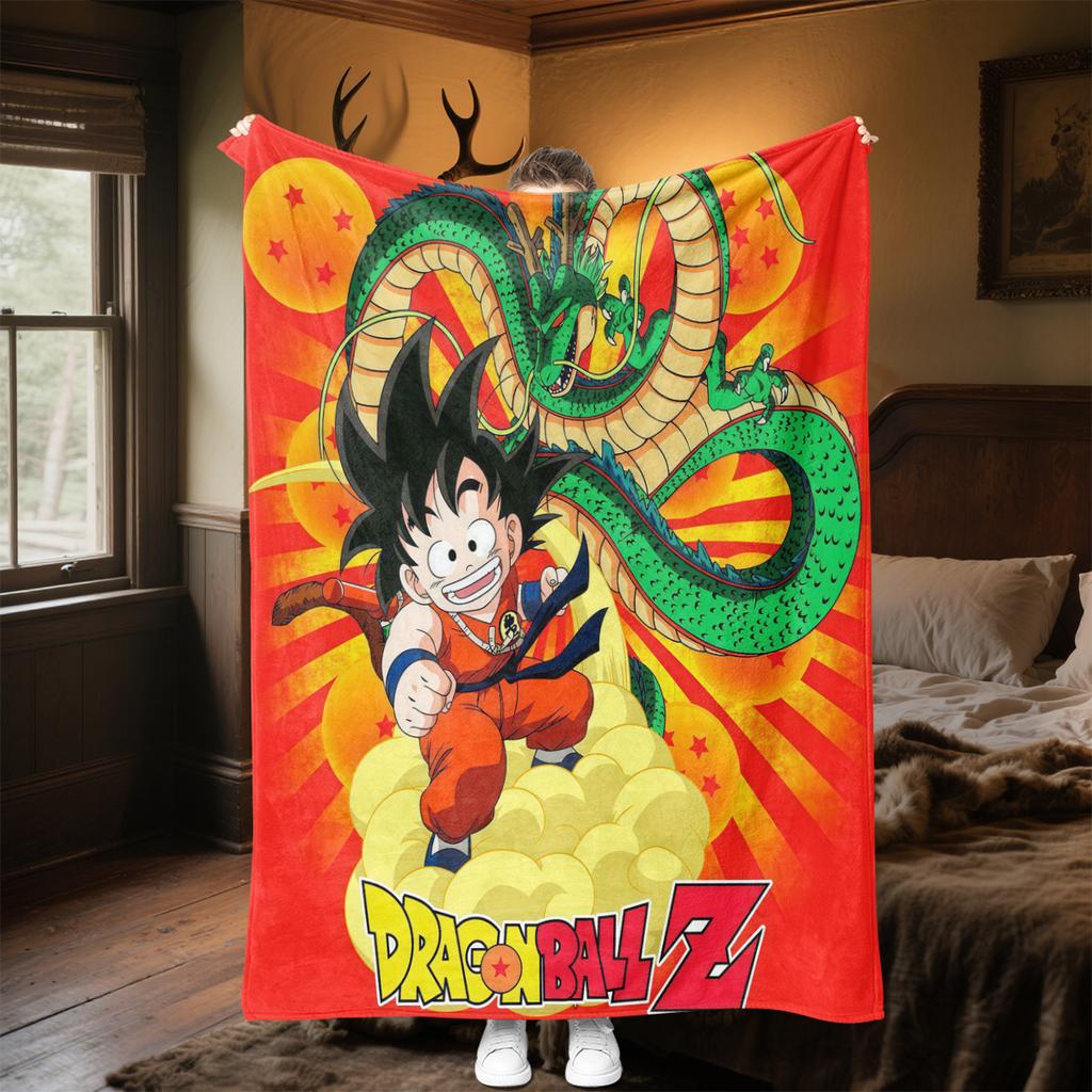1PC Son Goku Print Flannel Blanket, High Quality All Seasons, Home Decor, Warmth and Comfort, Perfect for Christmas Gifts