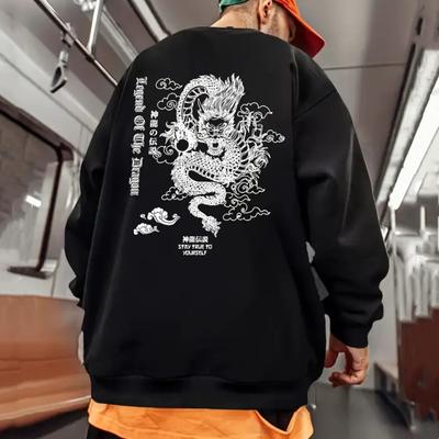 Jesienne męskie bluzy z nadrukiem smoka, duże, długie rękawy, koszulki z kapturem dla mężczyzn, bluzy z kapturem, moda uliczna, męskie ubrania