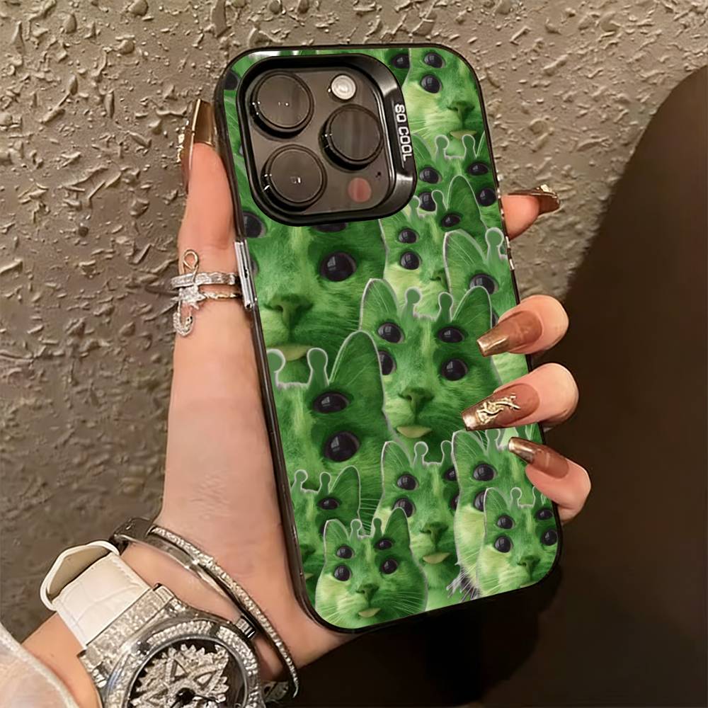

A-инопланетный кот Зеленый чехол для телефона для iPhone 17,16,15,14,13,12,11 Plus,Pro Max,XS,Красочный серебристый чехол для телефона Funda Cover iPhone15pro