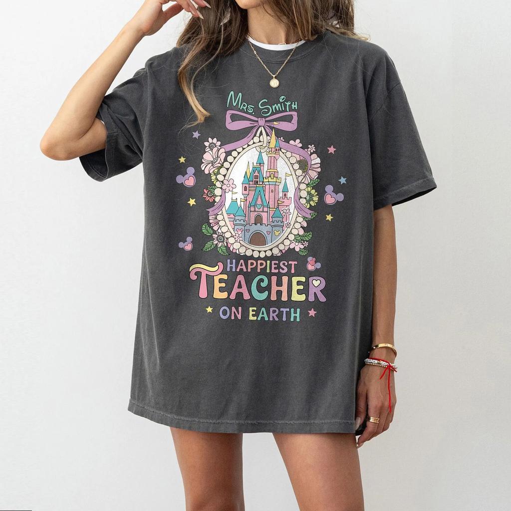 The Happiest Teacher On Earth Womens Tshirt Summer New Casual Fashion Unisexs and Womens Street Couple Clothing