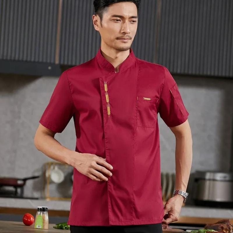 Chef Uniform Catering Waiter Shirt Summer  Restaurant Kitchen Cook Jacket Bakery Waiter Clothes for Back Breathable Mesh Design