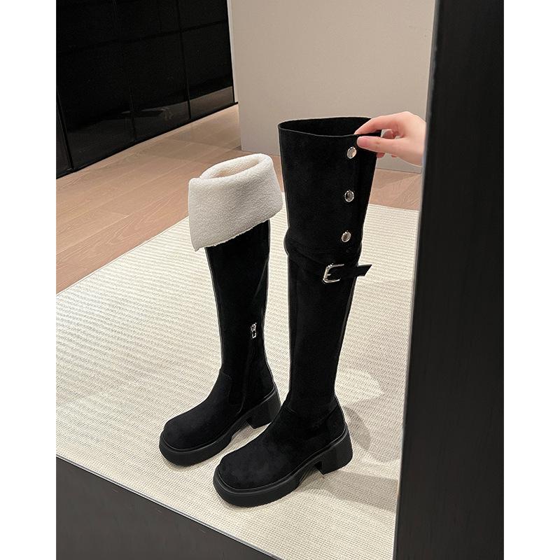 thick-soled 7CM-Yangjing velvet thickened and velvet medium and high tube long cotton boots for women's new winter heightened thick-soled thin boots
