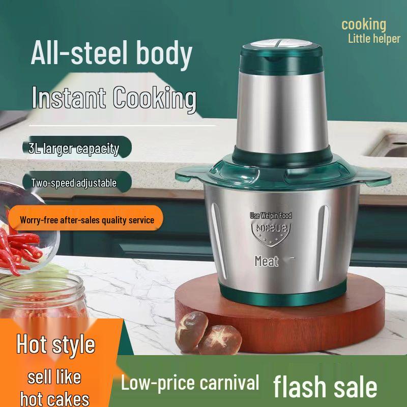 Compact Electric Meat Grinder: Stainless Steel, Large Capacity, Multifunctional for Meat, Garlic, and Food Processing.