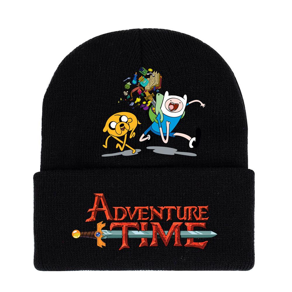 Adventure Time Cartoon Print Acrylic Knit Hat Winter Warm Unisex Beanie For Adults Teens