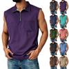 Men Sleeveless Vest Half Zip Casual Pocket Front Comfortable Fit Muscle Tank Top for Outdoor Indoor Activities