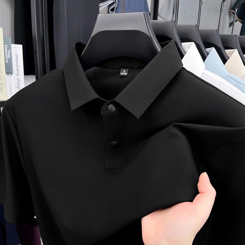 Men's High-End Ice Silk Short Sleeve Polo Shirt - Seamless Chinlon Spandex Turn-Down Collar Summer Top