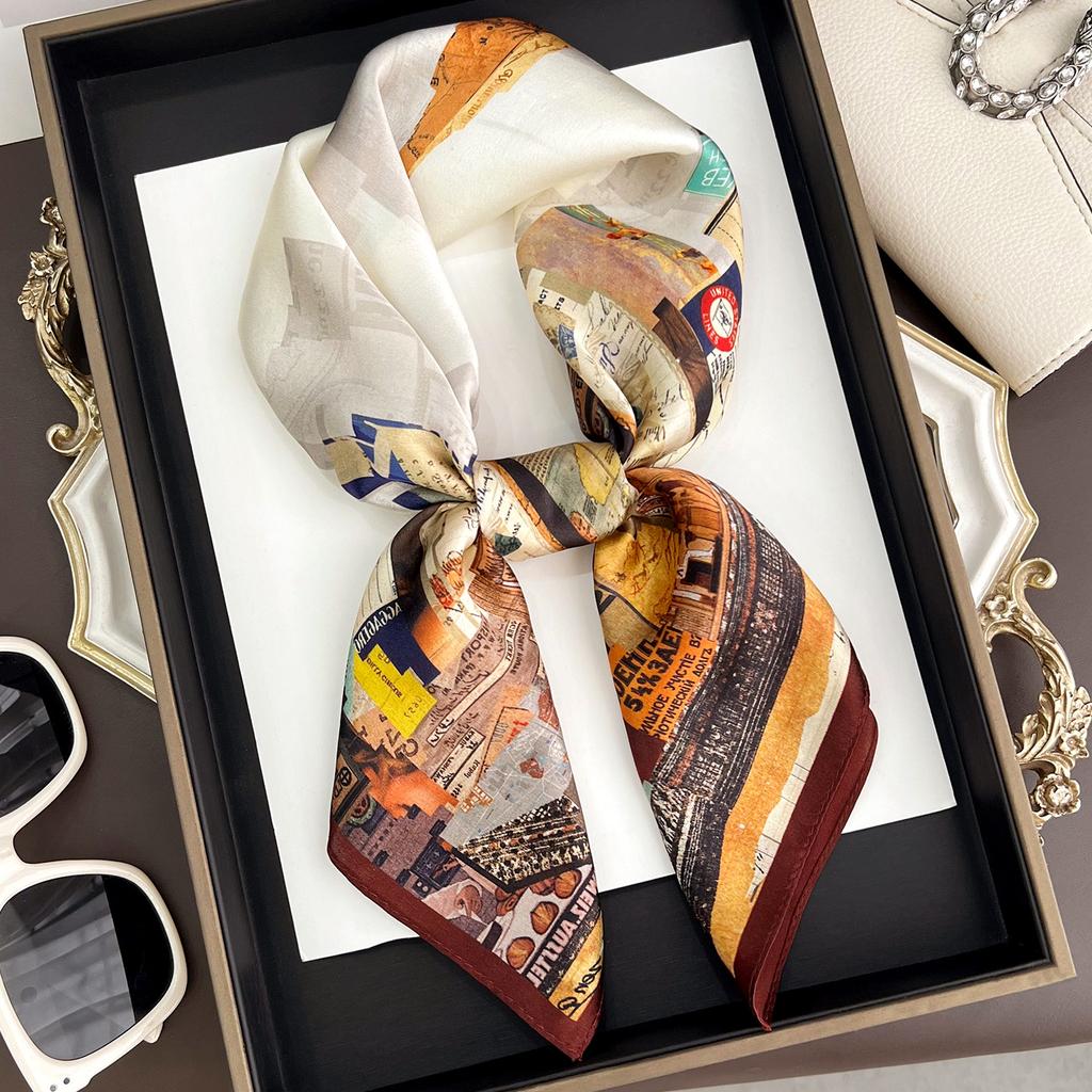 111% Mulberry Silk 71 Square Scarf, New Sky City Professional Decorative Scarf, Commuting To Work Versatile Silk Scarf