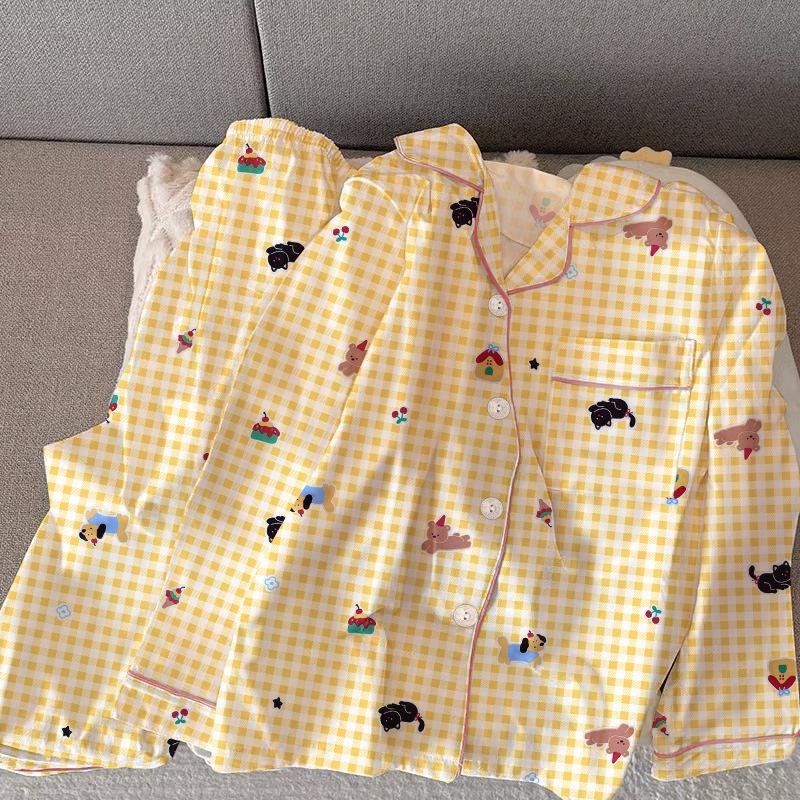 High-Value Style Pattern Small Animal Pajamas Women'S Sweet Long-Sleeved Loungewear Suit Can Be Worn Outside