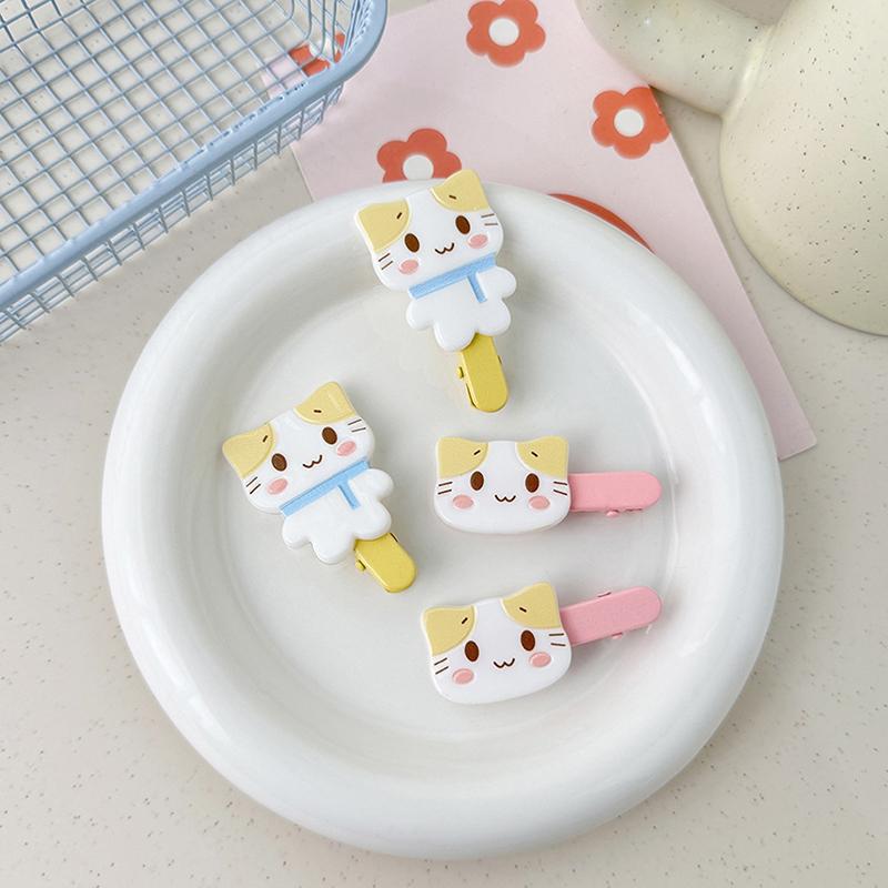 2Pcs Cute Cartoon Cat Hair Clip Fluffy Fuwa Nyanko Kitten Hairpin Duckbill Clip Sweet All-Match Bangs Clip Girl Hair Accessories