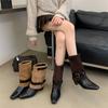 Indre højdeforhøjende mellemstøvler efterår og vinter ny farvematchning spænde ærme vestlige cowboy støvler dame bukse støvler