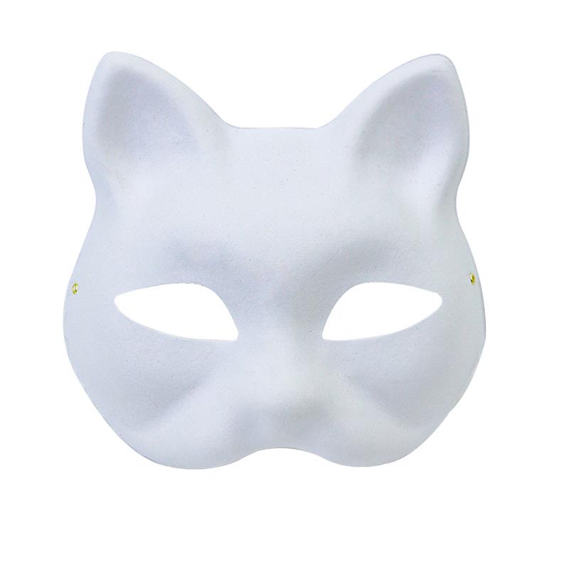 DIY Children's Half-Face Animal Masks - White Paper Pulp Cat and Fox Graffiti Halloween Craft