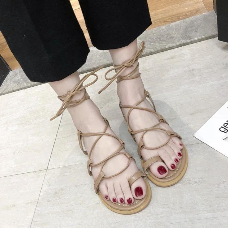 Fashion Women's Sandals Strappy Ladies Shoes Beach 2025 Luxury Shoe Sales Korea Summer Original Trending Cheap Liquidation Sandal Sale