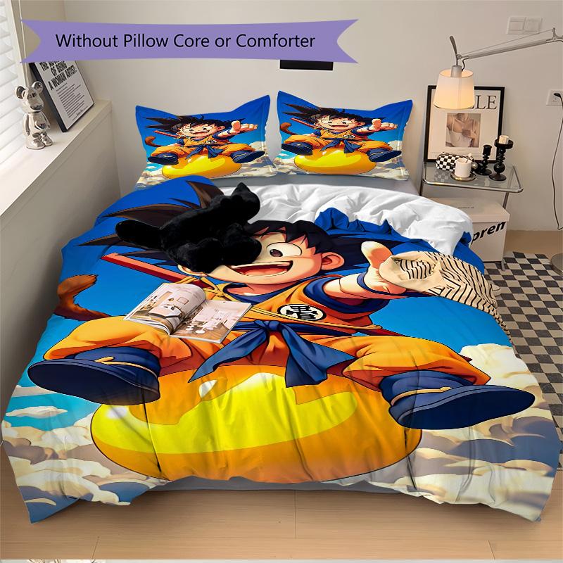 Dragon Ball Z Abenteuer Druck 3-teiliges Bettwäsche-Set Bettbezug mit 2 Kissenbezügen Zuhause Geburtstagsgeschenk