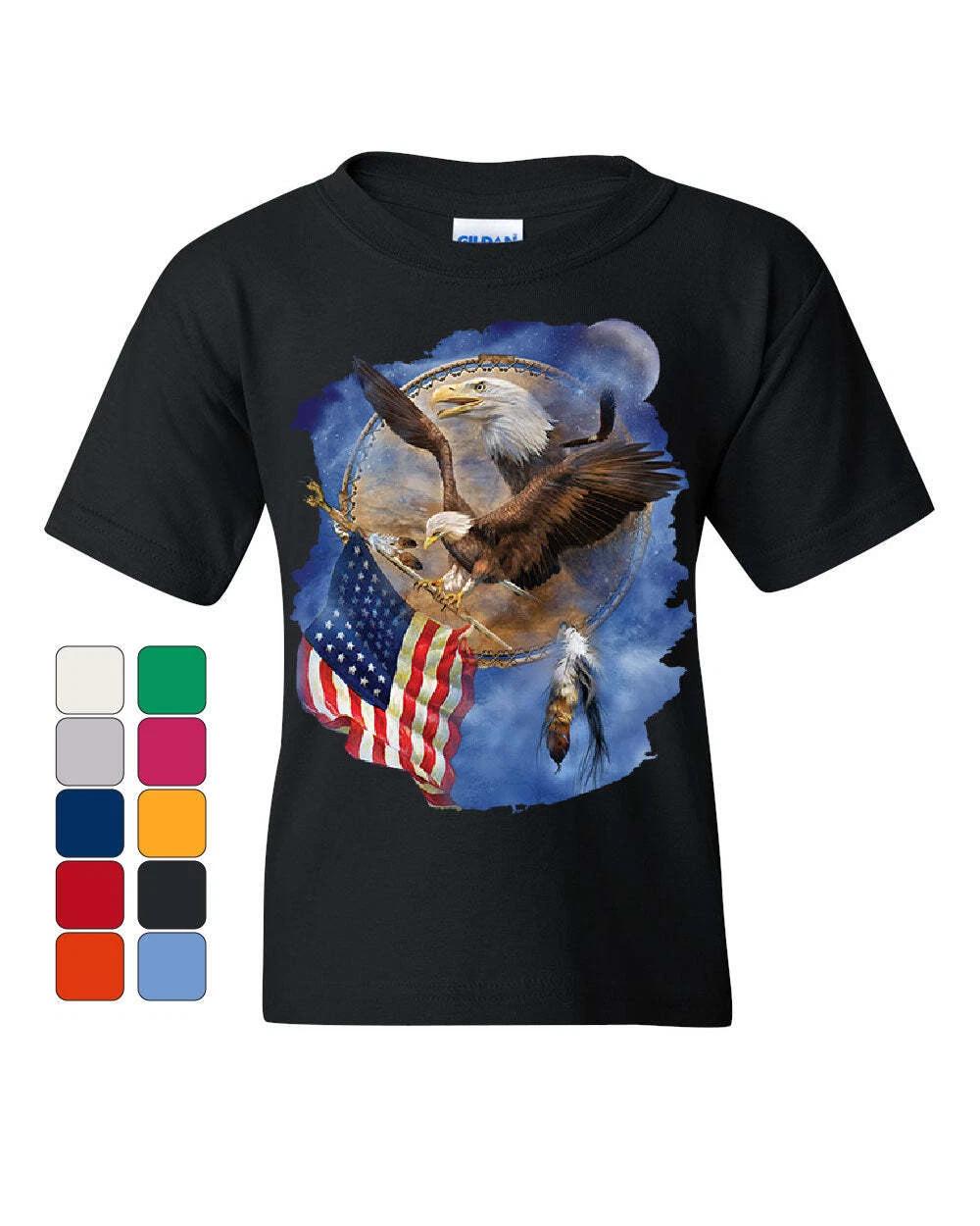 American Bald Eagle Holding a Flag Youth kids boys T-Shirt Patriot Dreamcatcher Kids Tee 140
