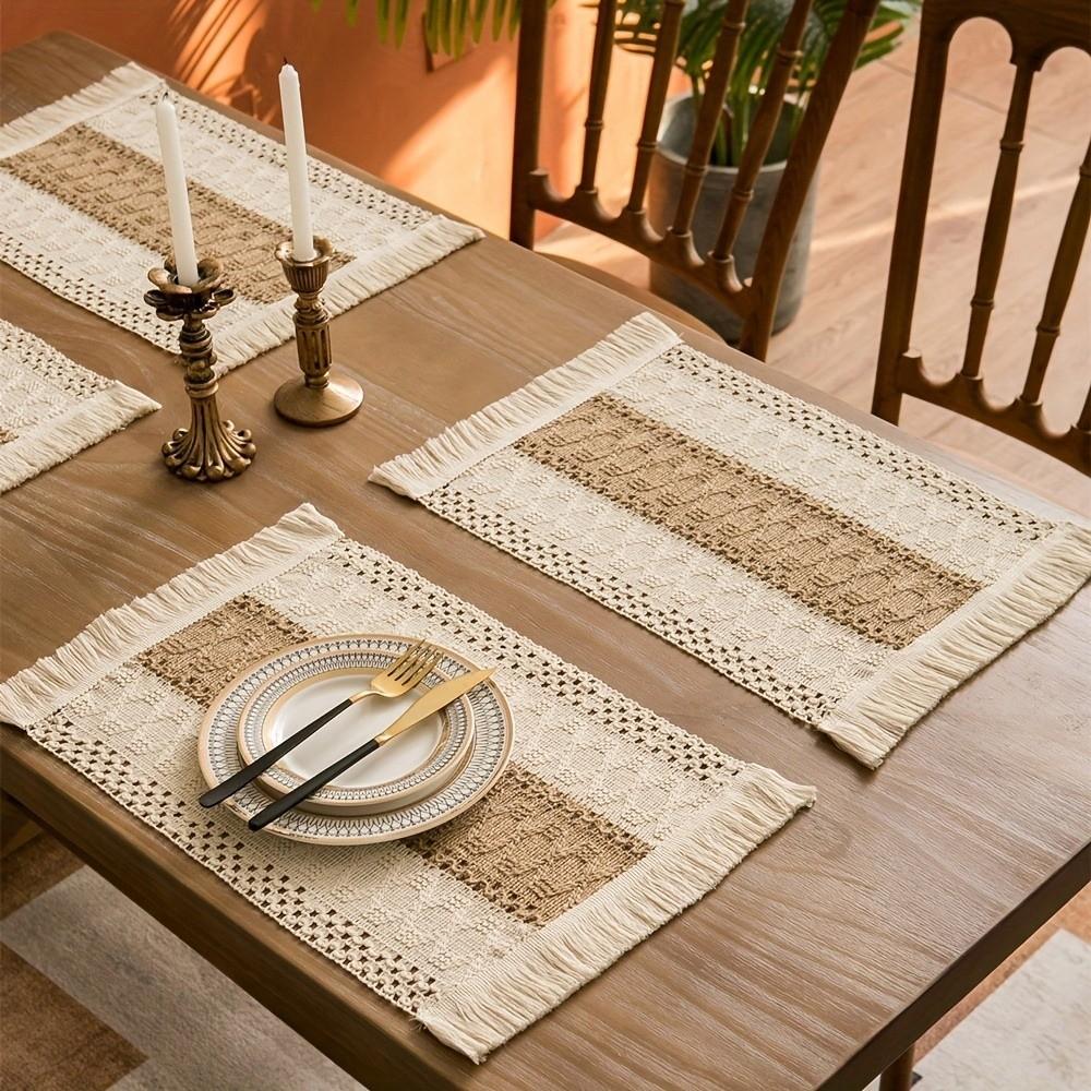 4pcs with Tassel Boho Burlap Placemats Bohemia Linen Braided Place Mats  Coffee Table