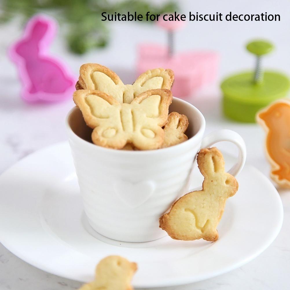 4pcs/set Plastic Cutters Cute Butterfly Rabbit Chick Easter Egg Shape Fondant Cutter Biscuit Cake
