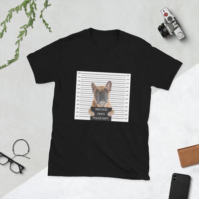 Funny Beautiful Bad Dog Mugshot (CUTE FRENCH BULLDOG) Black Unisex T-Shirt