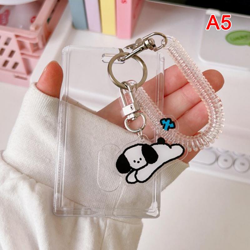 

1PCS Student Campus Card Meal Card Bus Subway Hanging Rope Keychain Transparent Cat Ear Card Holder Cute Card Sleeve