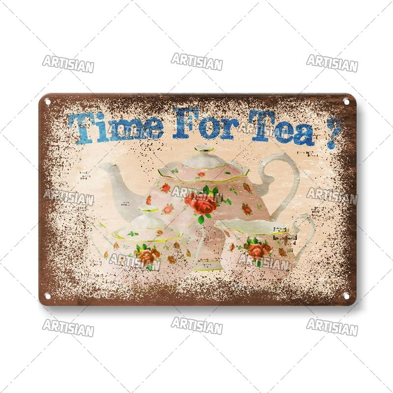 Vintage Coffee Metal Tin Sign Decorative Plate Retro Tea Time Metal Poster Home Bar Cafe Indutrial Decor Old Wall Metal Signs