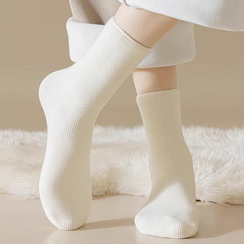 Seamless Thick Plush Snow Sock Middle Tube Mid Length Sock Hot Velvet Floor Hosiery for Women Mens