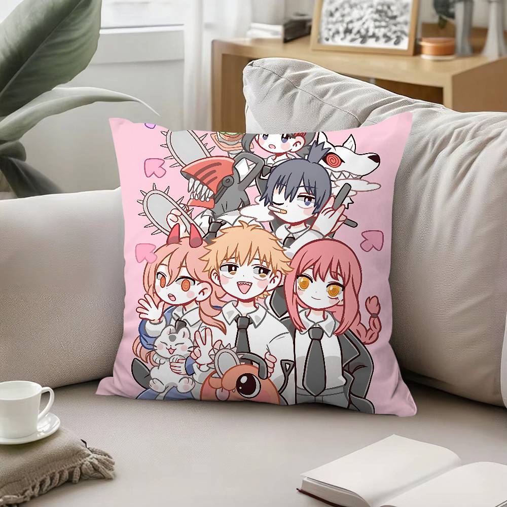 Cute C-Chainsaw-Man Kawaii Pillow Case Cushion Cover Soft Cute Throw Pillow Case For Car Sofa Pillowcase Polyester With Zipper