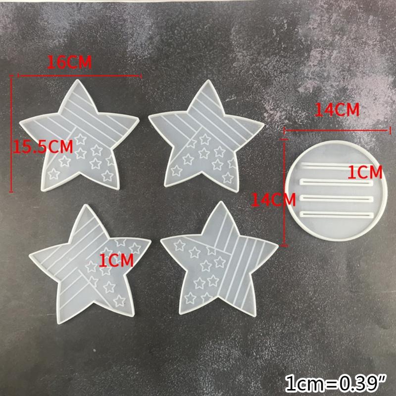 American Flag Five-pointed Star Coaster Combination Silicone Mold Office Tea Water Coaster Mirror Crystal Epoxy Mold
