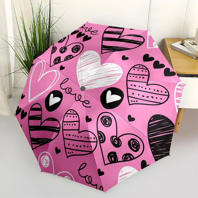 1pc Love Hearts Pattern Umbrella with Plastic Handle,Compact & Stylish,Cartoon Pattern,Outdoor UmbrellaPT332