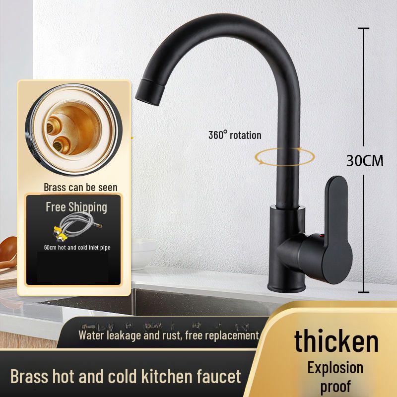 All-Copper Pull-Out Kitchen Faucet with Hot/Cold Switch - Splash-Proof Vegetable Basin Sink
