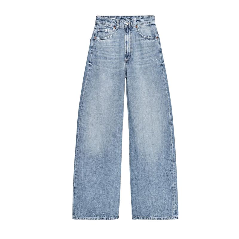 Summer New Product Women's Clothes Metal Button Decoration Cotton Retro High Waist Extra Wide Trouser Legs Denim 6688027